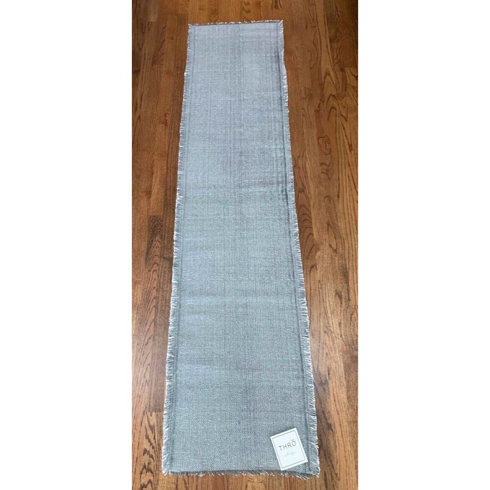 THRO Marlo Lorenz Blue-gray faux denim heavy runner fringe edges 18" x 80"